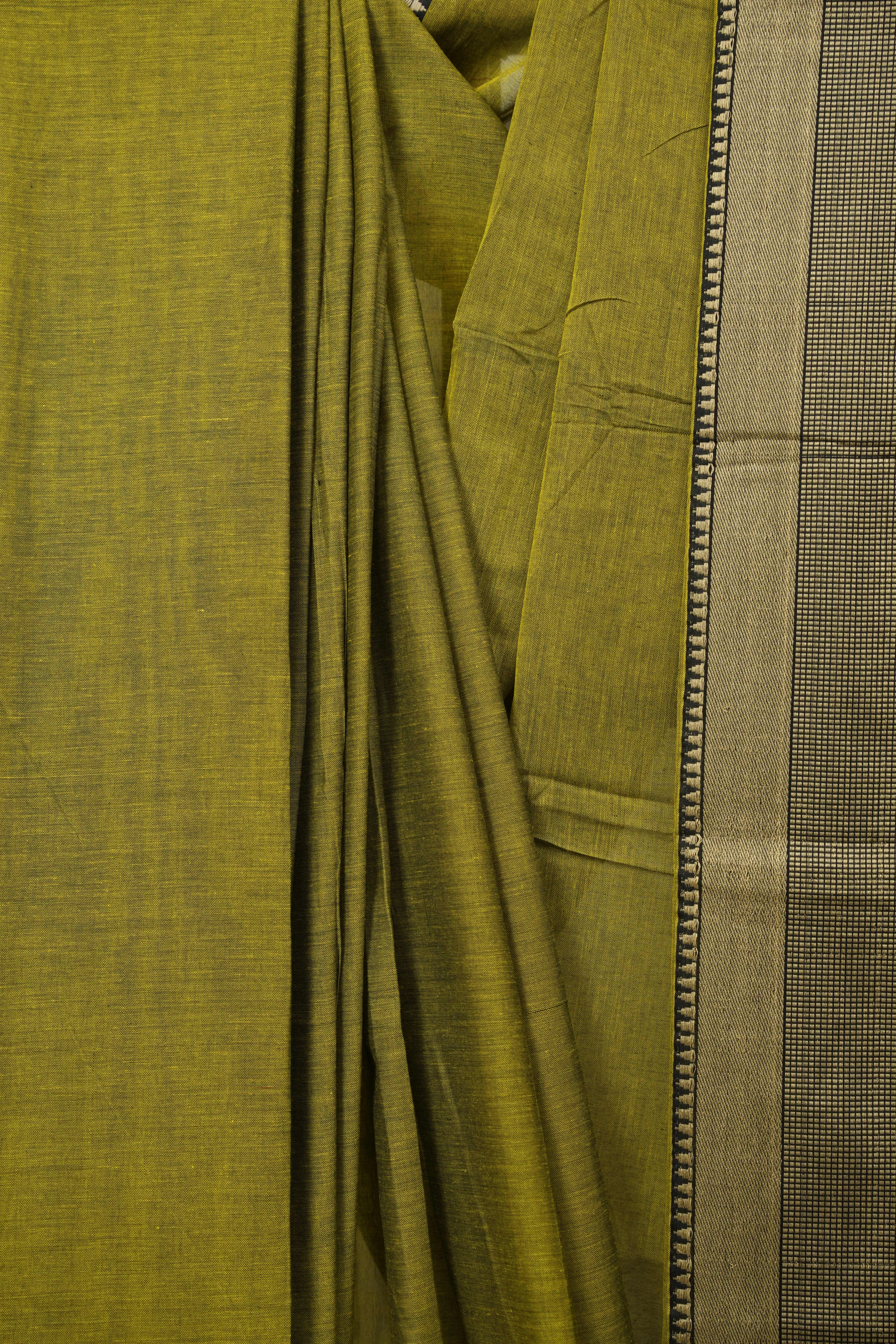 Olive Green Narayan Peth Cotton Saree - SROGNPCS98