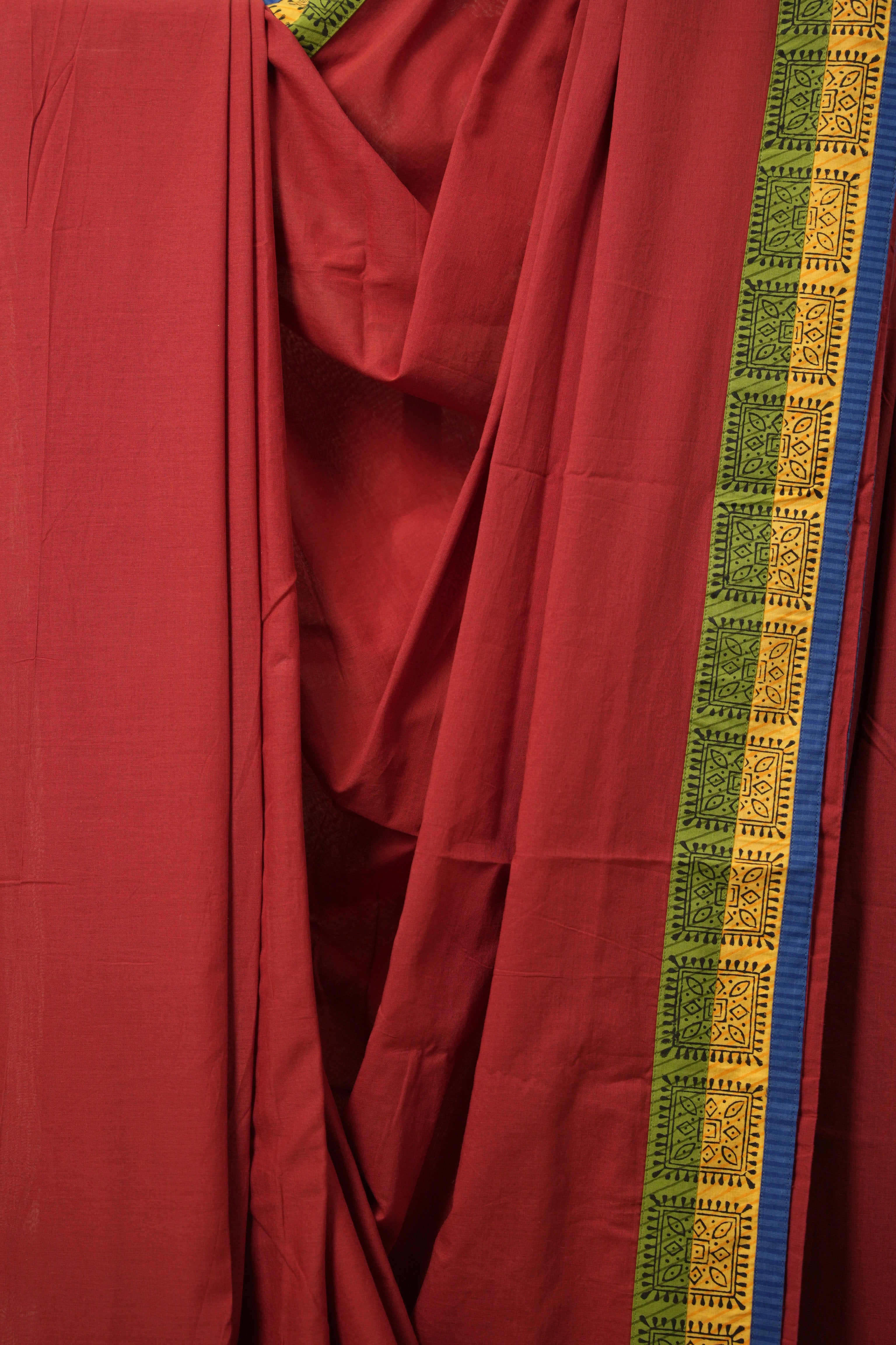 Maroon Cotton Patchwork Saree - SRMCPS277