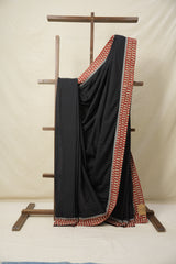 Black Cotton Patchwork Saree - SRBCPS276
