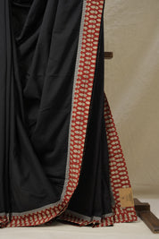Black Cotton Patchwork Saree - SRBCPS276