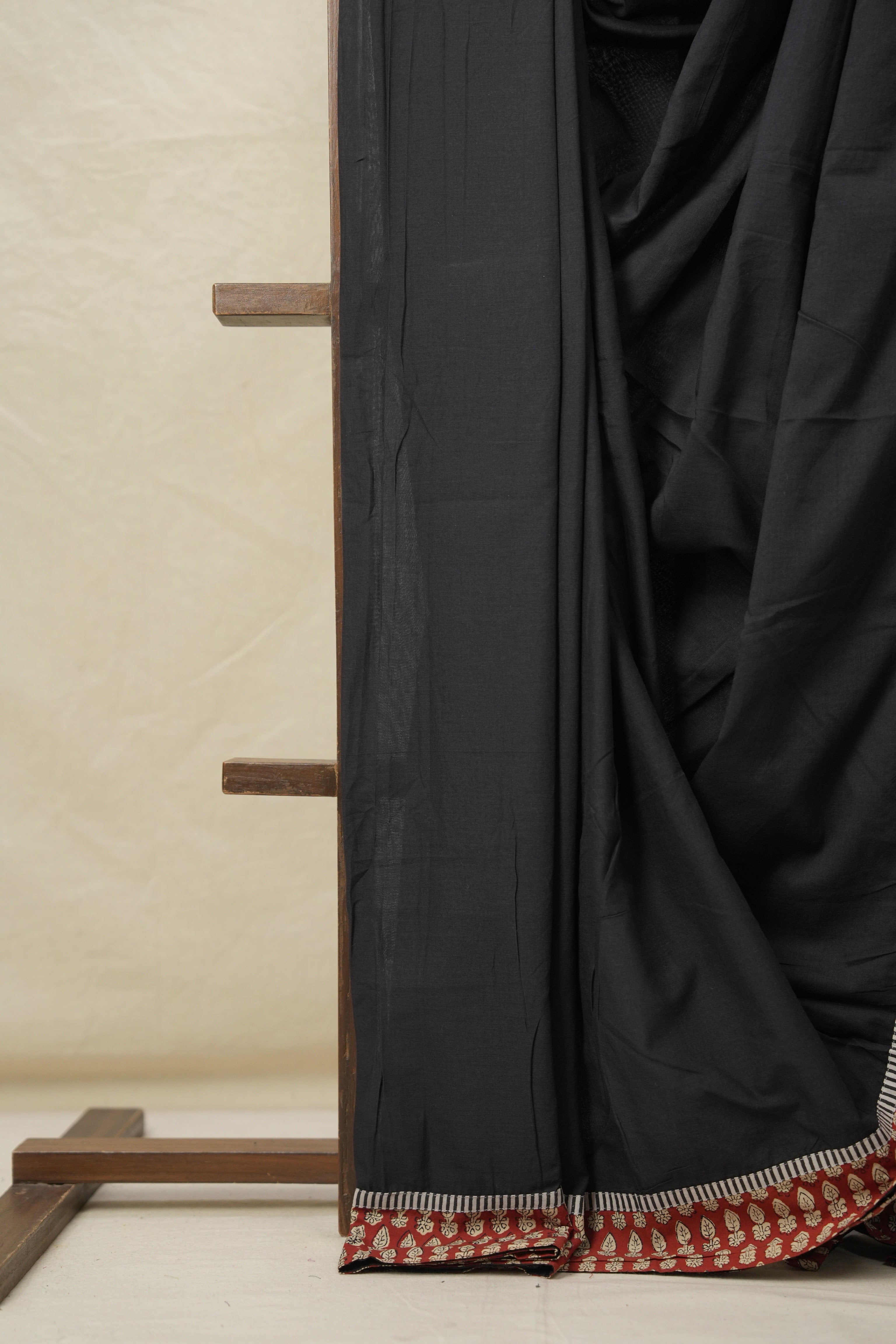 Black Cotton Patchwork Saree - SRBCPS276