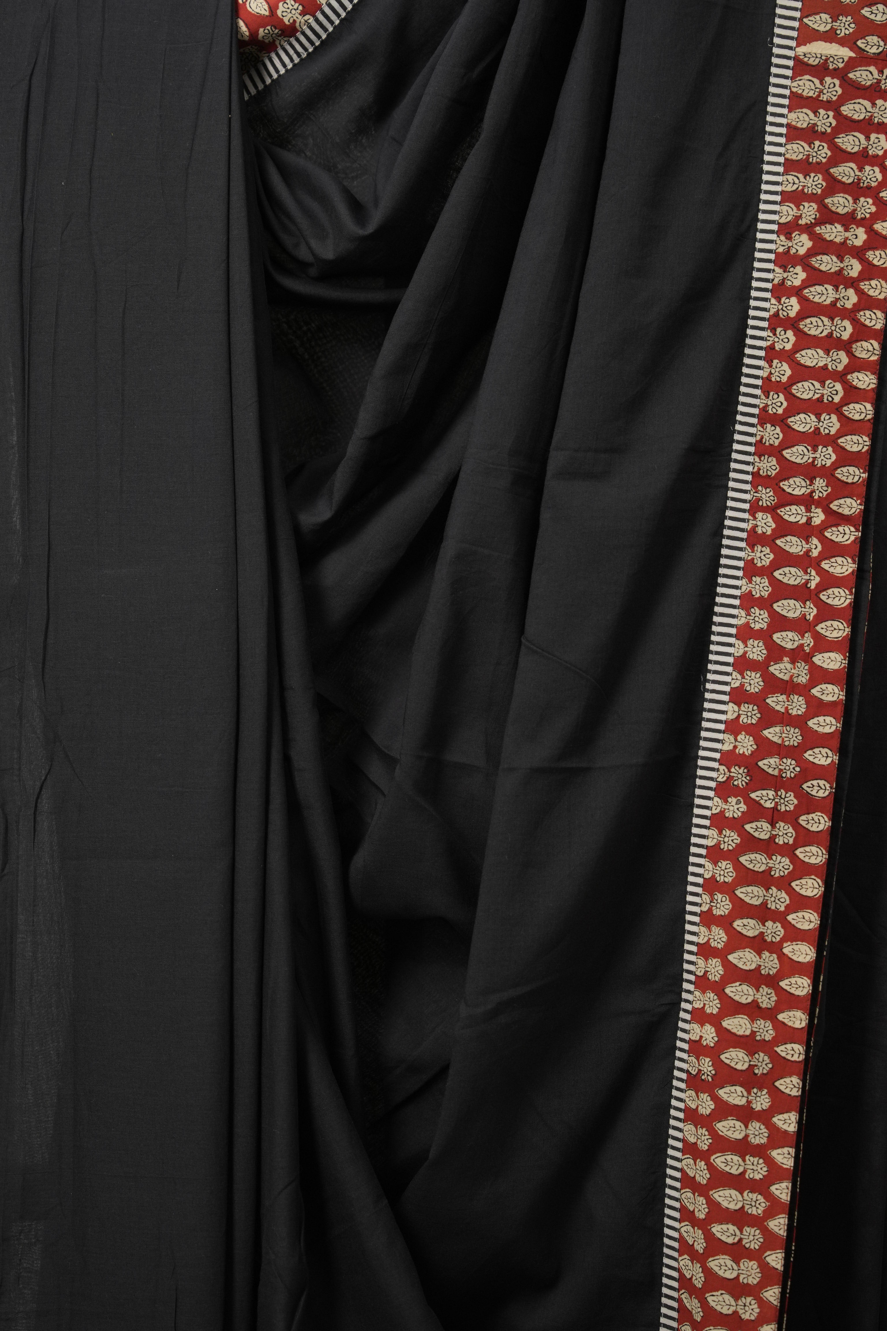 Black Cotton Patchwork Saree - SRBCPS276