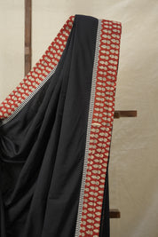 Black Cotton Patchwork Saree - SRBCPS276