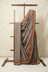 Greyish Brown Cotton Patchwork Saree - SRGBCPS275