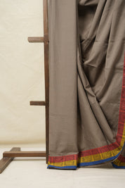 Greyish Brown Cotton Patchwork Saree - SRGBCPS275