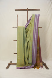 Two Tone Pista Plain Cotton Ilkal Saree - SRTTPPCIS791