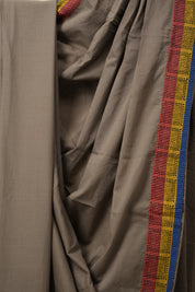 Greyish Brown Cotton Patchwork Saree - SRGBCPS275