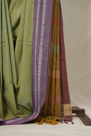 Two Tone Pista Plain Cotton Ilkal Saree - SRTTPPCIS791