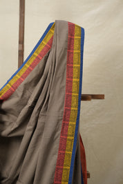 Greyish Brown Cotton Patchwork Saree - SRGBCPS275