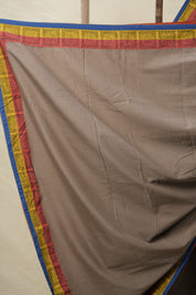 Greyish Brown Cotton Patchwork Saree - SRGBCPS275