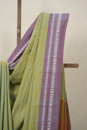 Two Tone Pista Plain Cotton Ilkal Saree - SRTTPPCIS791