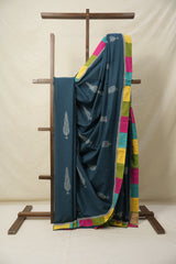 Teal Blue Cotton Patchwork Saree - SRTBCPS273