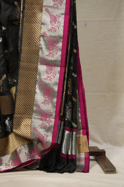 Black Sparrow Pattu Chanderi Silk Saree - SRBSPCSS451