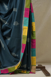 Teal Blue Cotton Patchwork Saree - SRTBCPS273