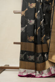 Black Sparrow Pattu Chanderi Silk Saree - SRBSPCSS451