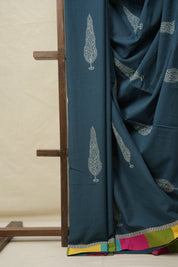 Teal Blue Cotton Patchwork Saree - SRTBCPS273