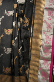 Black Sparrow Pattu Chanderi Silk Saree - SRBSPCSS451