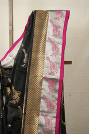 Black Sparrow Pattu Chanderi Silk Saree - SRBSPCSS451