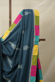 Teal Blue Cotton Patchwork Saree - SRTBCPS273