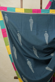 Teal Blue Cotton Patchwork Saree - SRTBCPS273