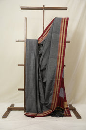 Grey Black Cotton Ilkal Saree - SRGBCIS878