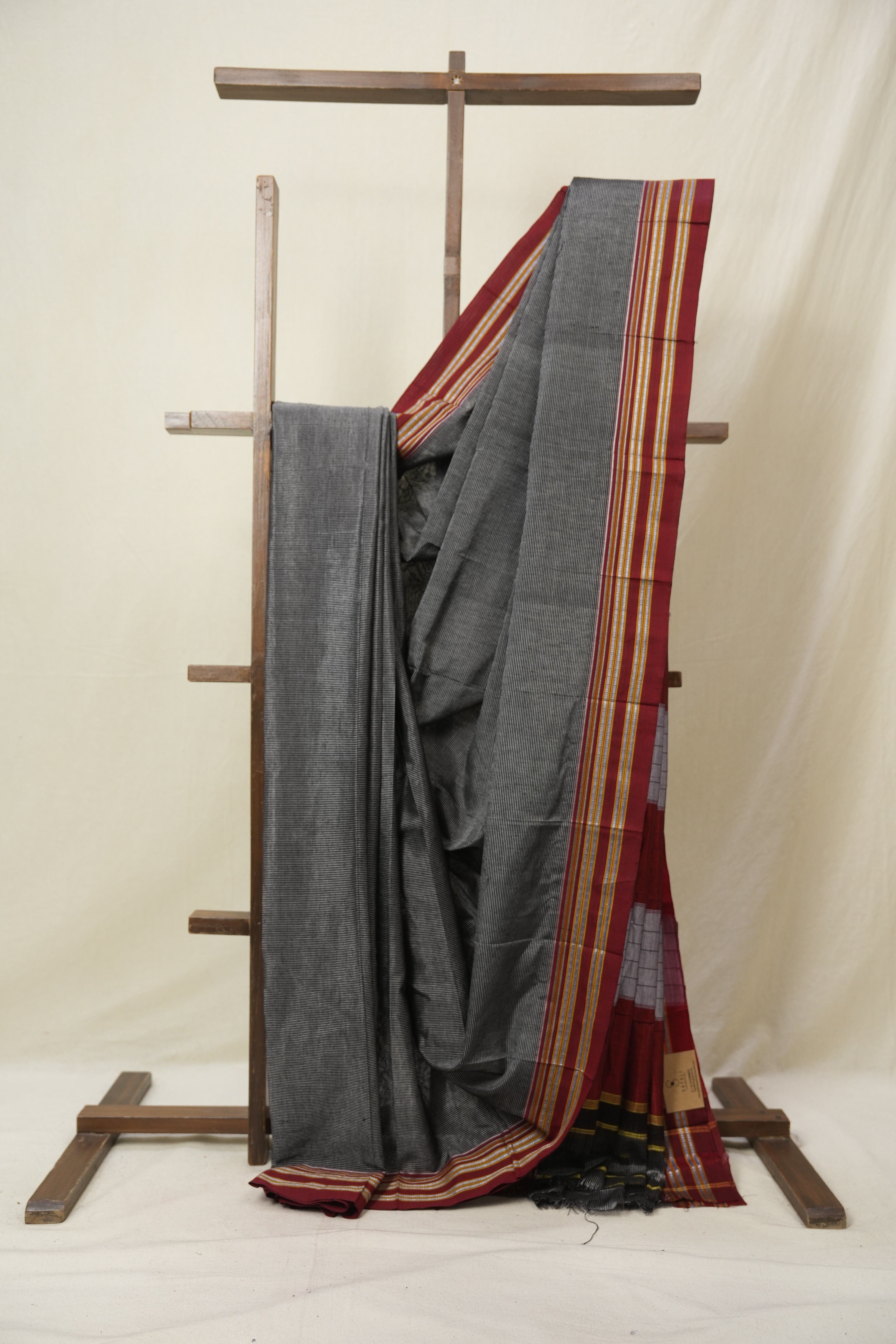Grey Black Cotton Ilkal Saree - SRGBCIS878