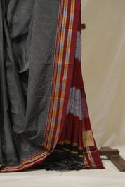 Grey Black Cotton Ilkal Saree - SRGBCIS878