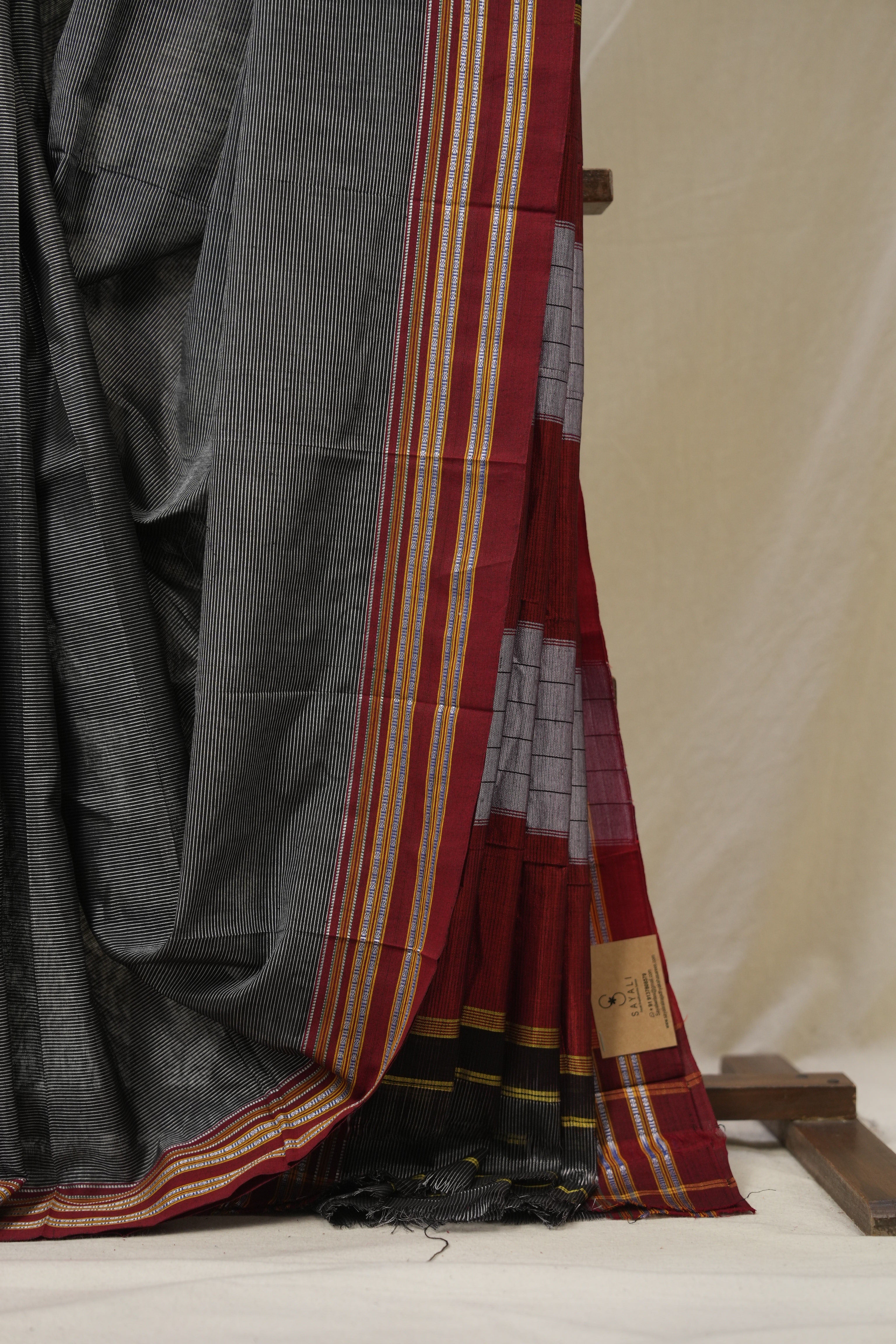 Grey Black Cotton Ilkal Saree - SRGBCIS878