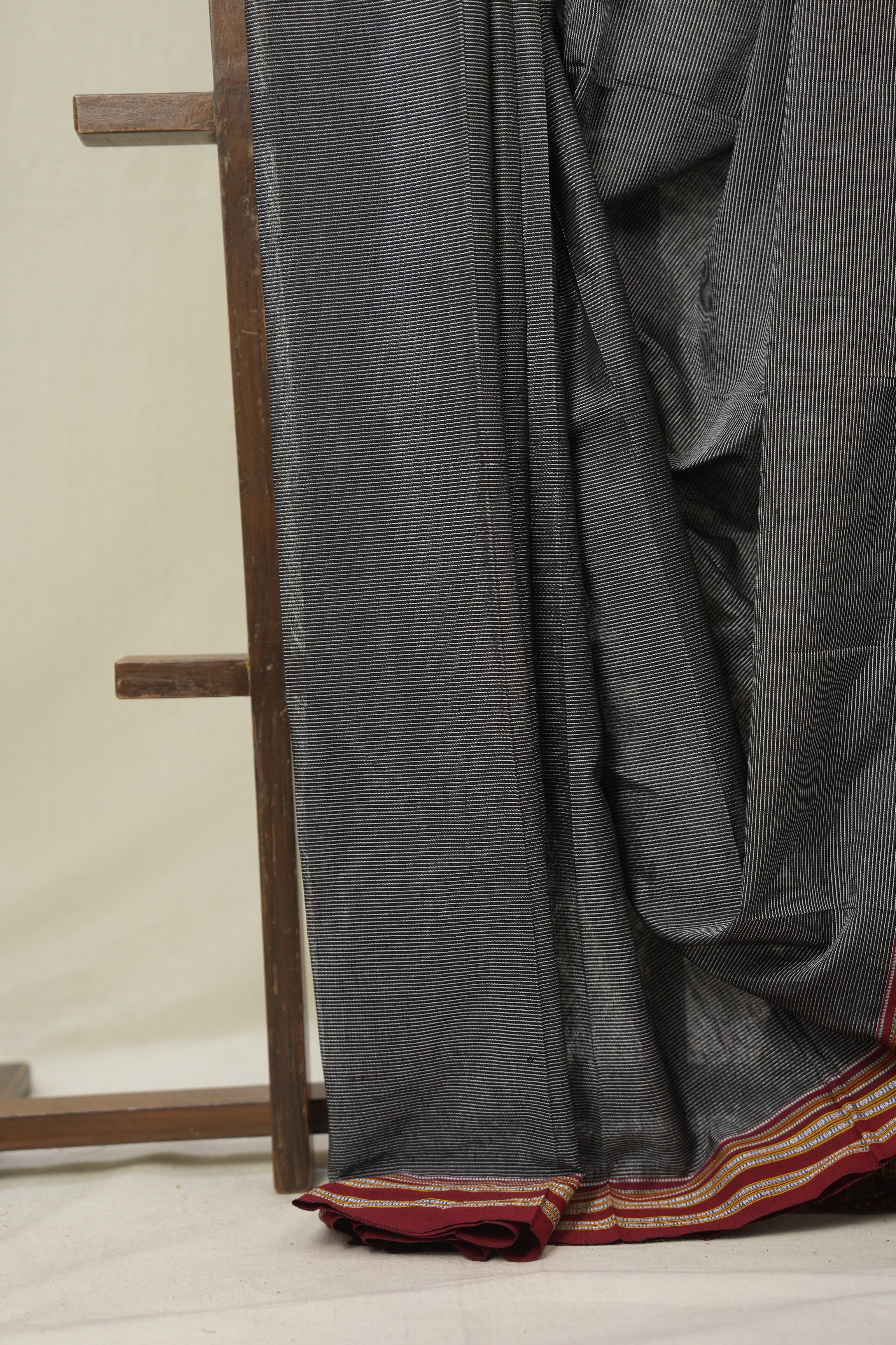 Grey Black Cotton Ilkal Saree - SRGBCIS878