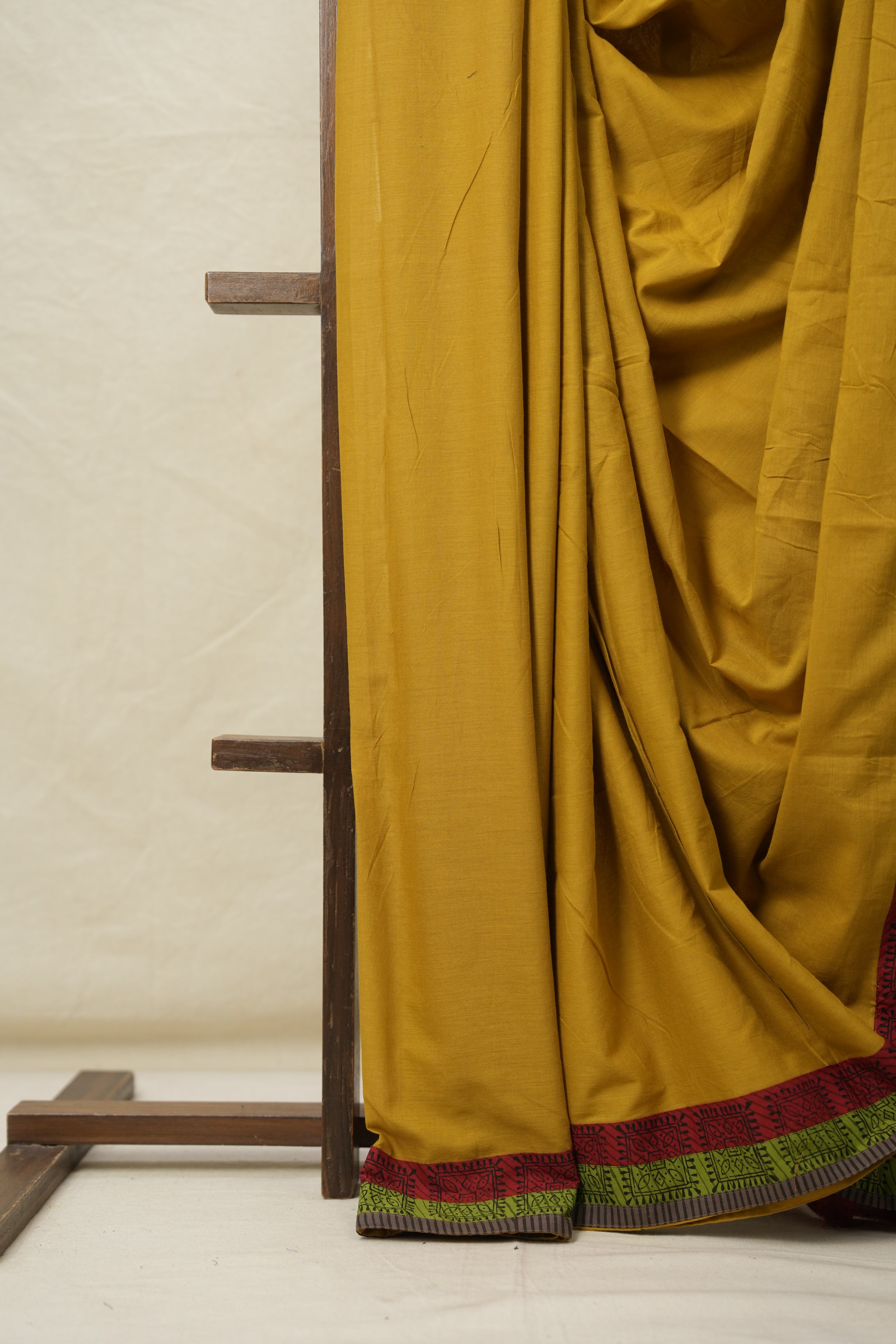 Mustard Yellow Cotton Patchwork Saree - SRMYCPS272