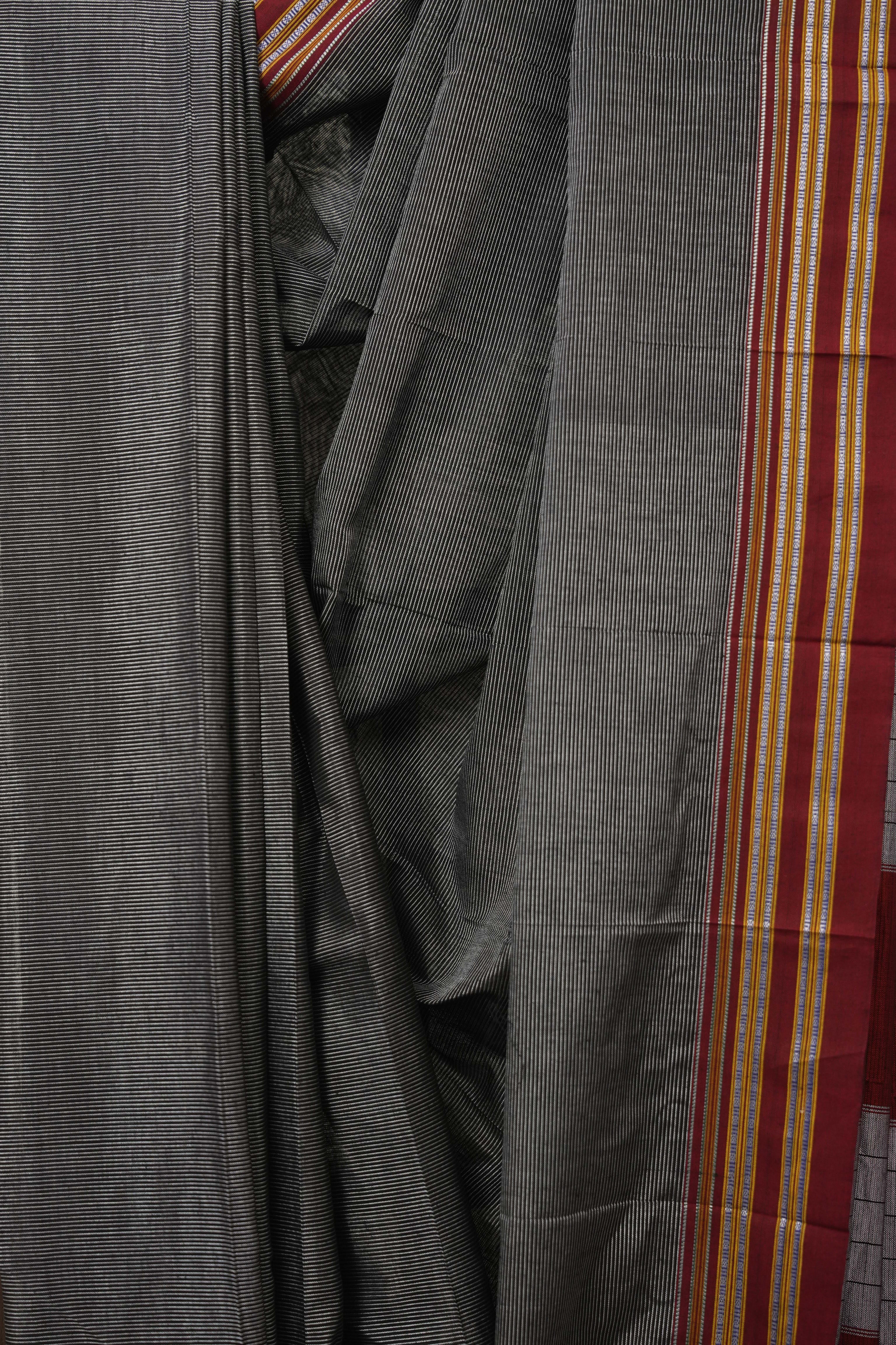 Grey Black Cotton Ilkal Saree - SRGBCIS878