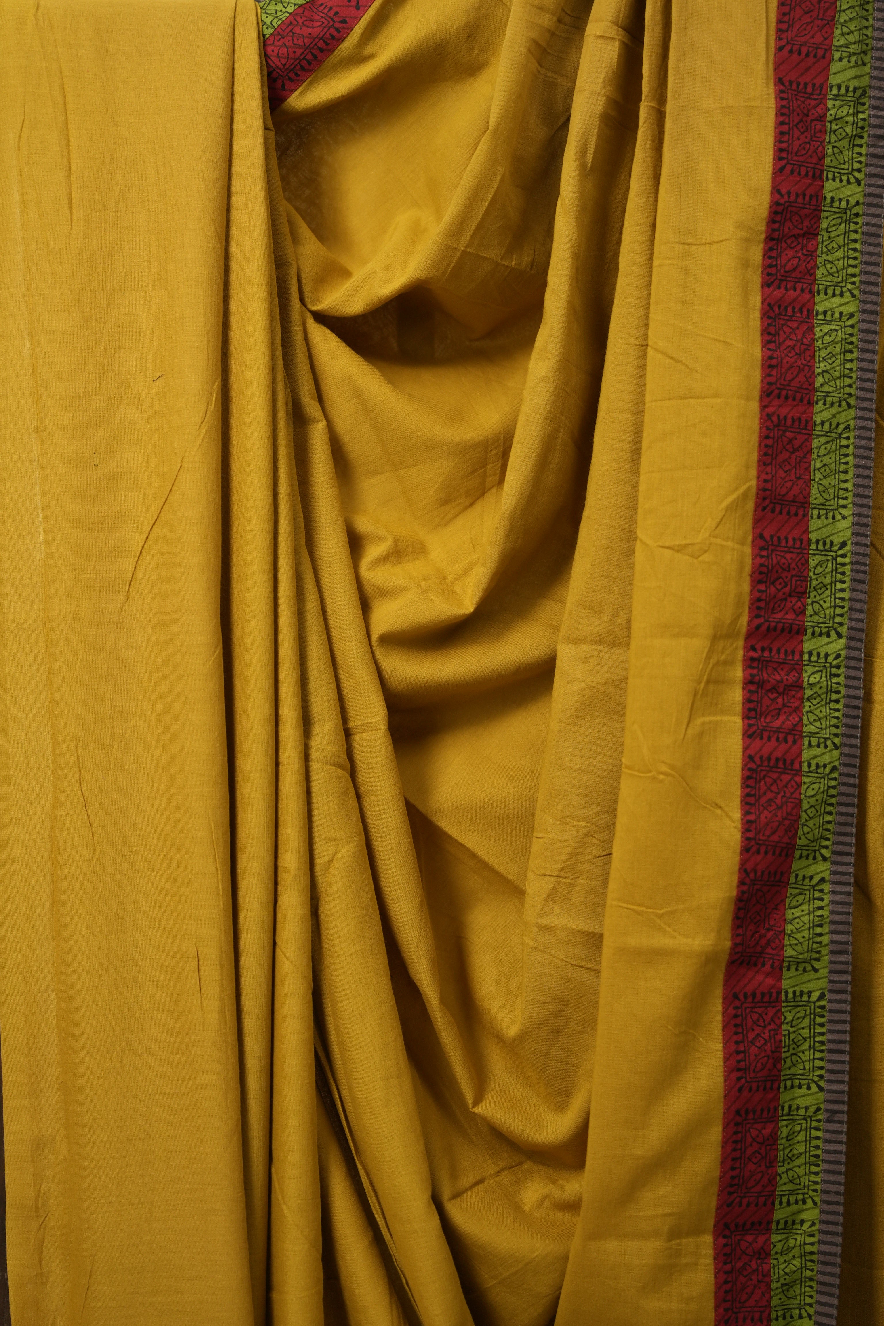 Mustard Yellow Cotton Patchwork Saree - SRMYCPS272