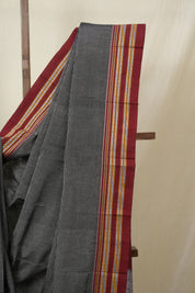 Grey Black Cotton Ilkal Saree - SRGBCIS878