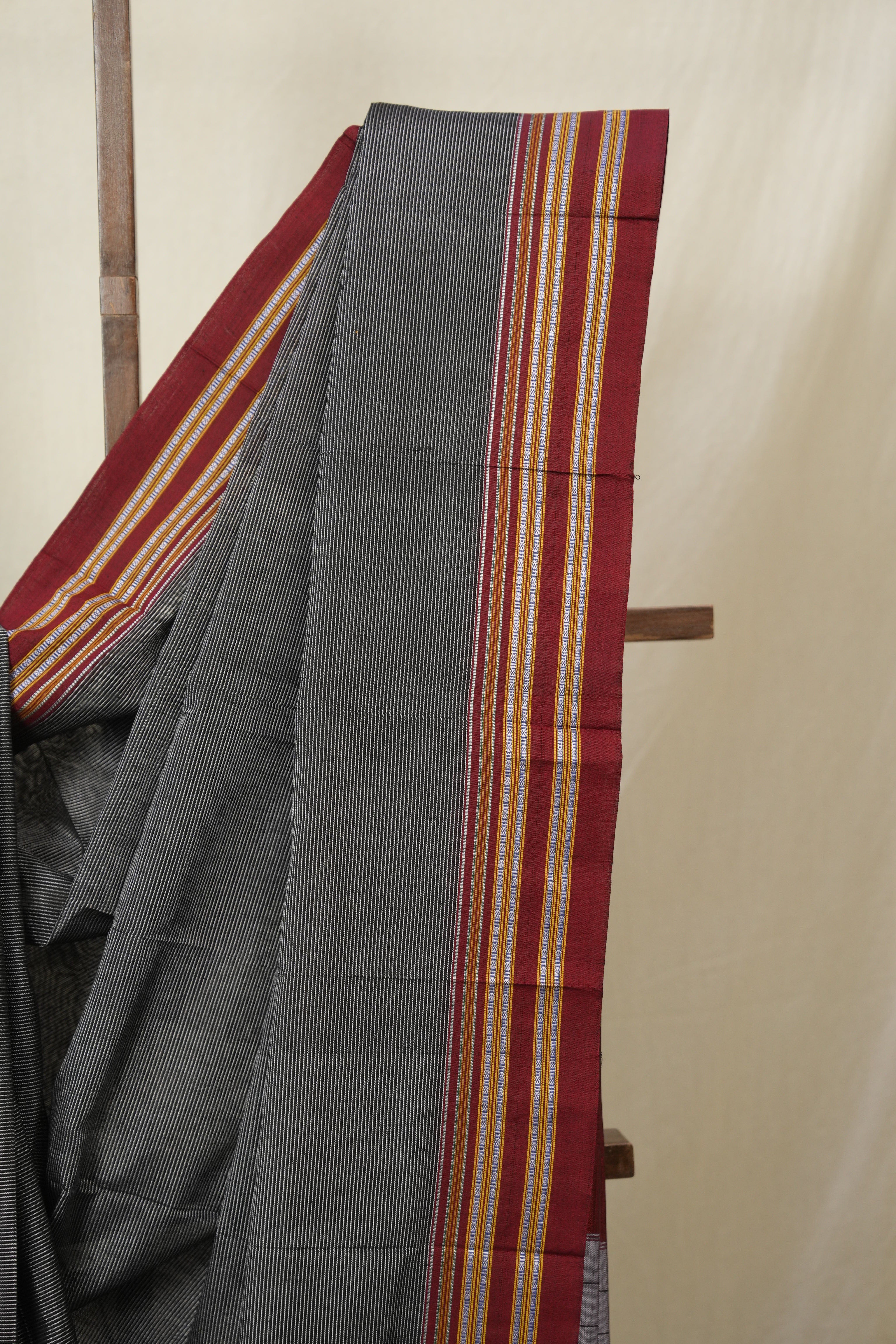 Grey Black Cotton Ilkal Saree - SRGBCIS878
