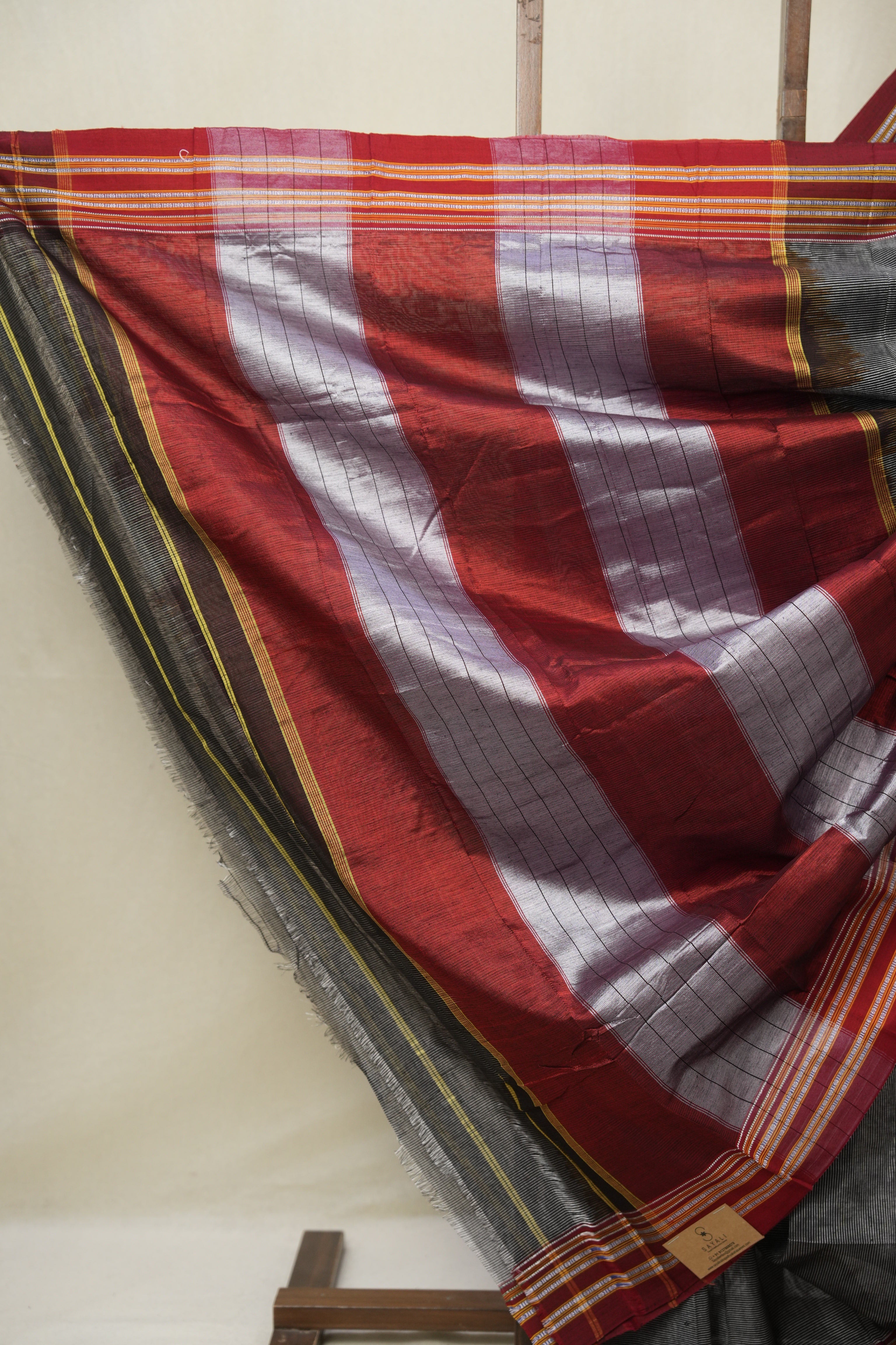 Grey Black Cotton Ilkal Saree - SRGBCIS878