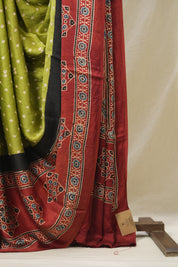 Mehendi Green HBP Modal Silk Bandhani Saree - SRMGMSBS587