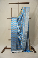 Blue Zigzag Deisgn Pattu Chanderi Silk Saree - SRBZDPCSS448