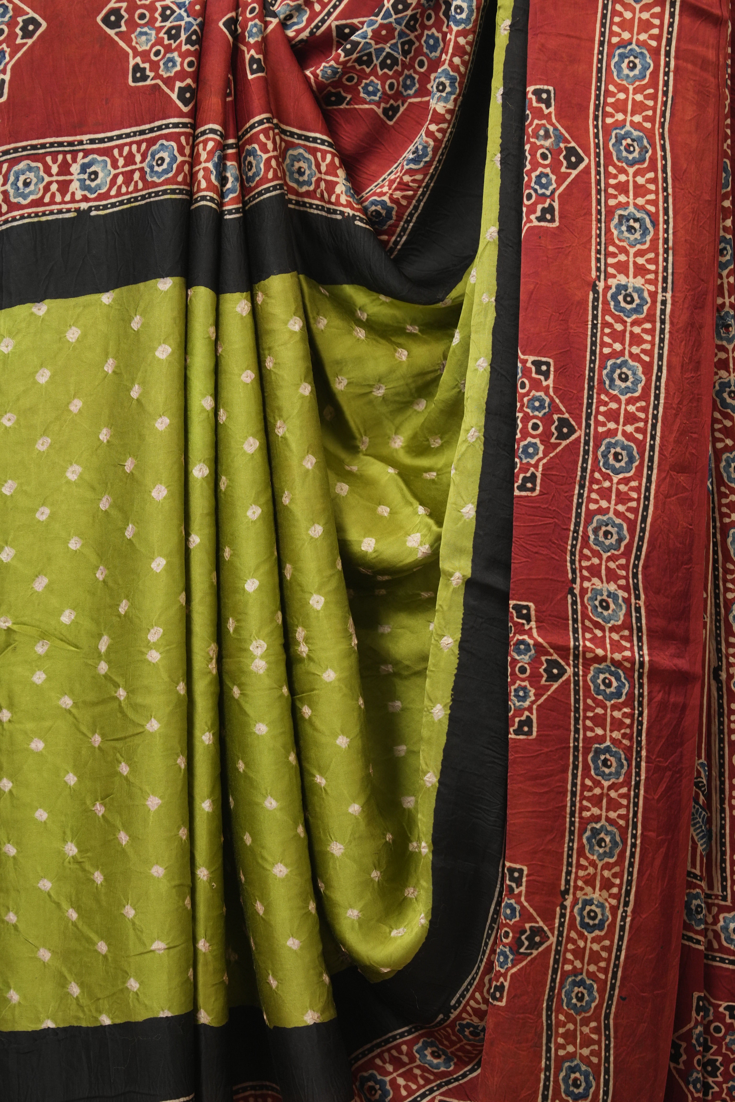 Mehendi Green HBP Modal Silk Bandhani Saree - SRMGMSBS587