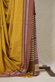 Musturd Yellow Plain Cotton Ilkal Saree - SRMYPCIS795