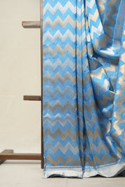 Blue Zigzag Deisgn Pattu Chanderi Silk Saree - SRBZDPCSS448