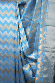 Blue Zigzag Deisgn Pattu Chanderi Silk Saree - SRBZDPCSS448