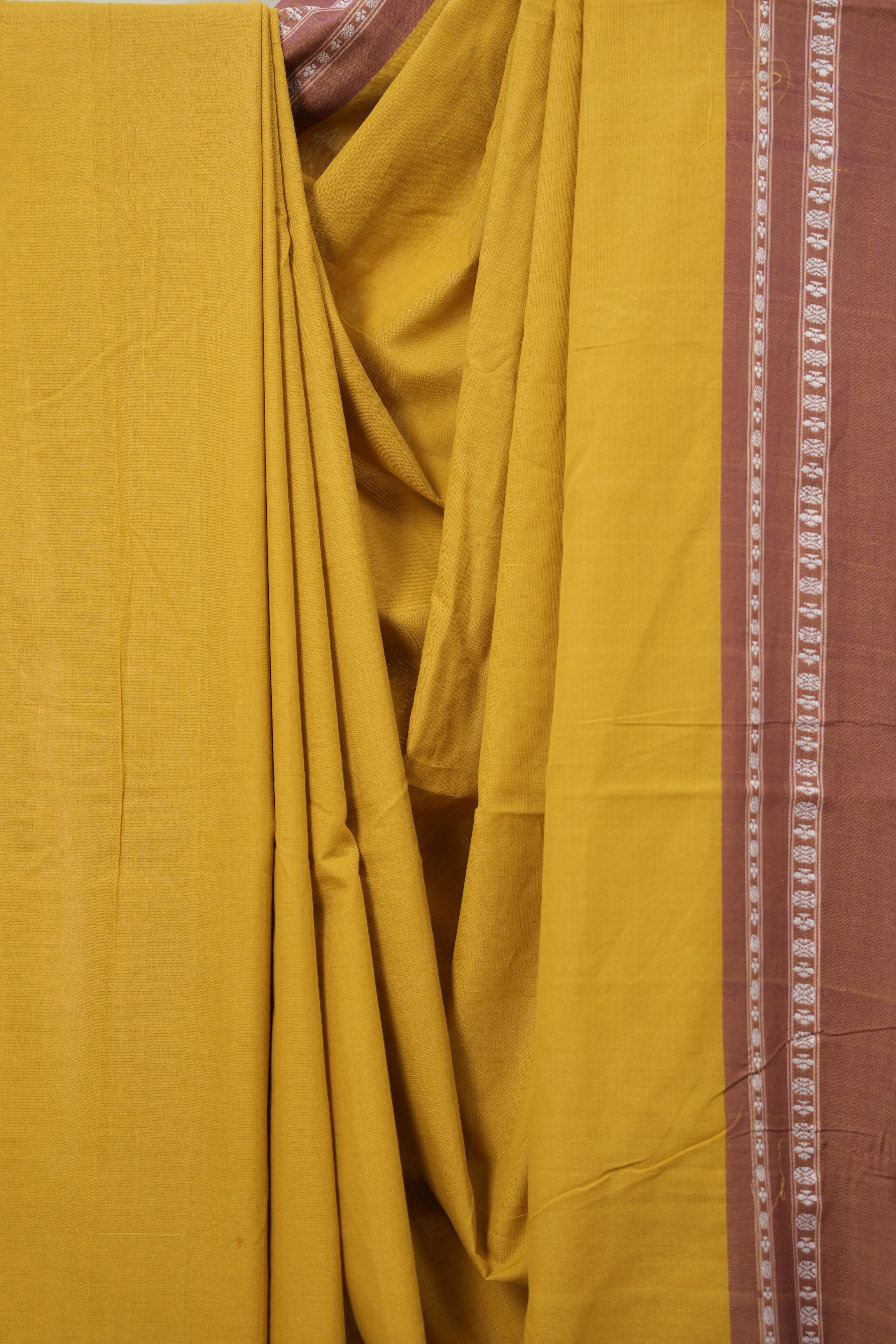Musturd Yellow Plain Cotton Ilkal Saree - SRMYPCIS795