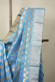 Blue Zigzag Deisgn Pattu Chanderi Silk Saree - SRBZDPCSS448