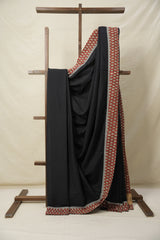 Black Cotton Patchwork Saree - SRBCPS269