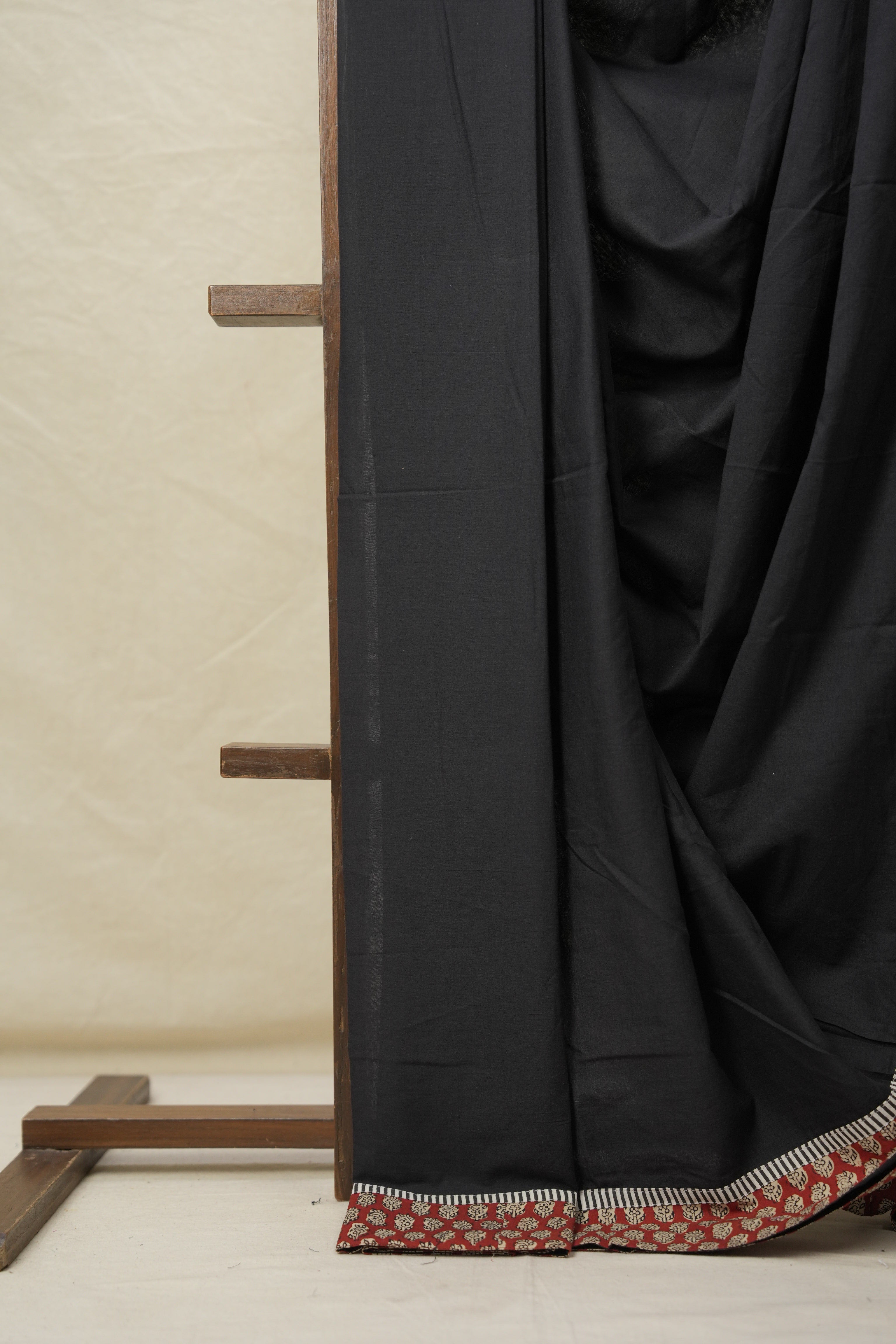 Black Cotton Patchwork Saree - SRBCPS269