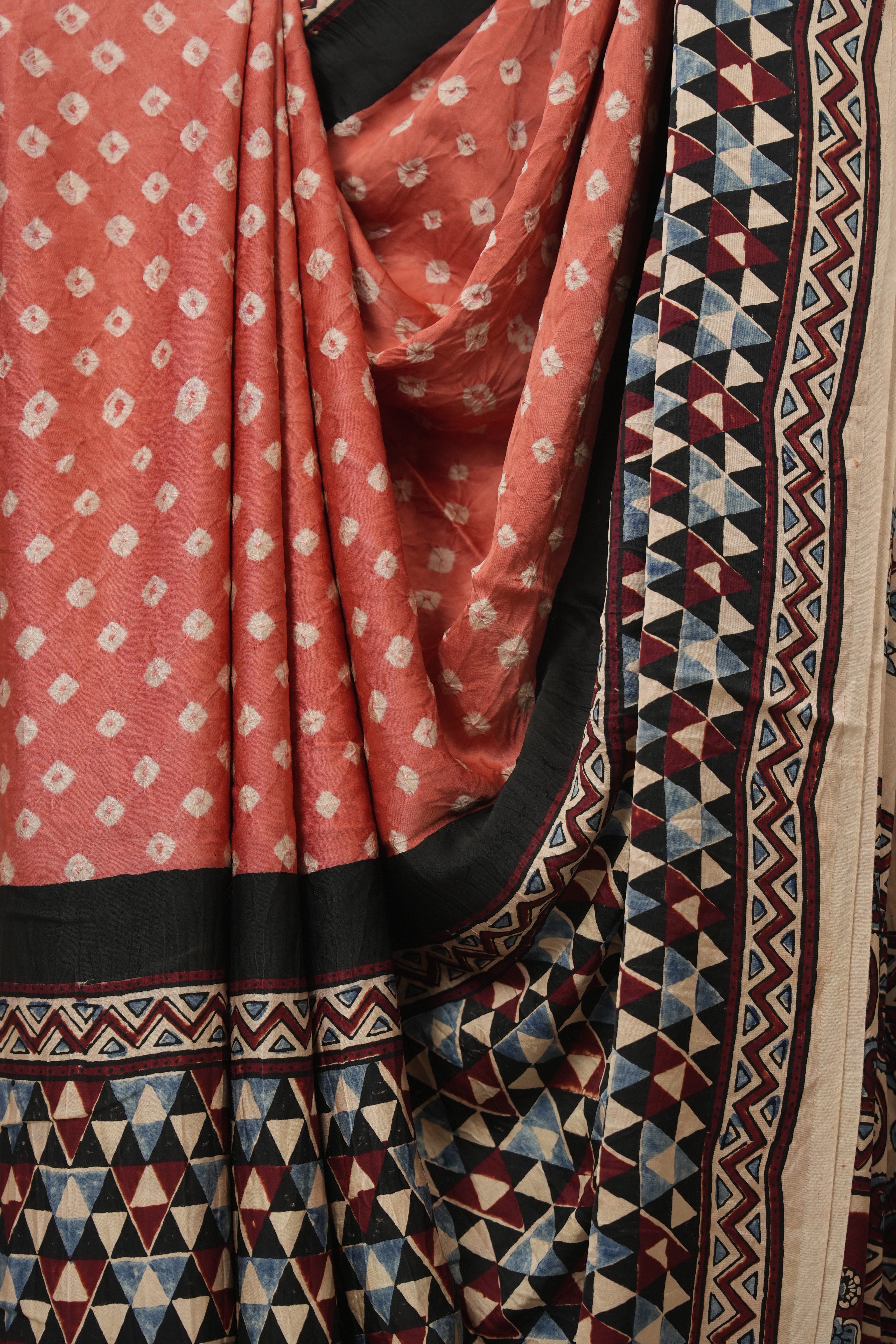 Peach HBP Modal Silk Bandhani Saree - SRPMSBS585