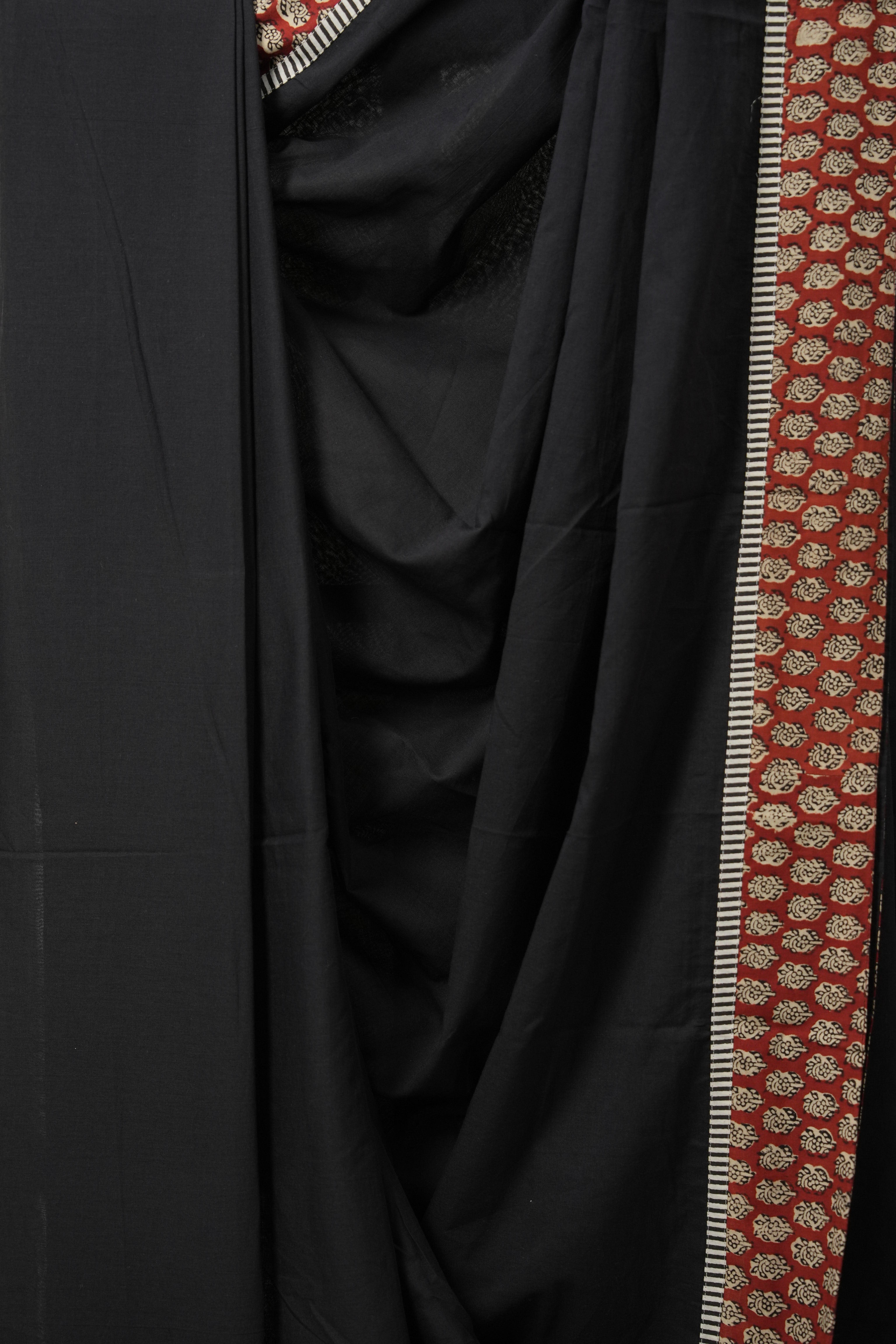 Black Cotton Patchwork Saree - SRBCPS269