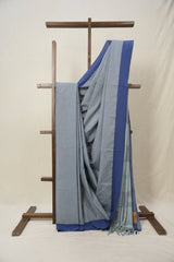 Greyish Blue Plain Cotton Ilkal Saree - SRGBPCIS797