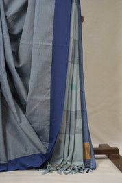 Greyish Blue Plain Cotton Ilkal Saree - SRGBPCIS797