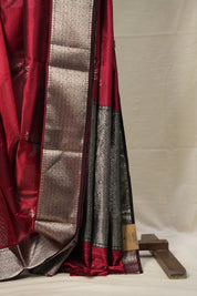 Maroon Hand border Pattu Chanderi Silk Saree - SRMHPCSS467